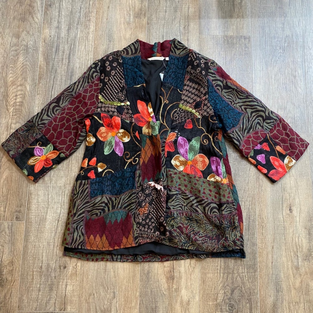 Soft Surroundings Patchwork Floral Embroidered Wool Blend Jacket Medium Petite